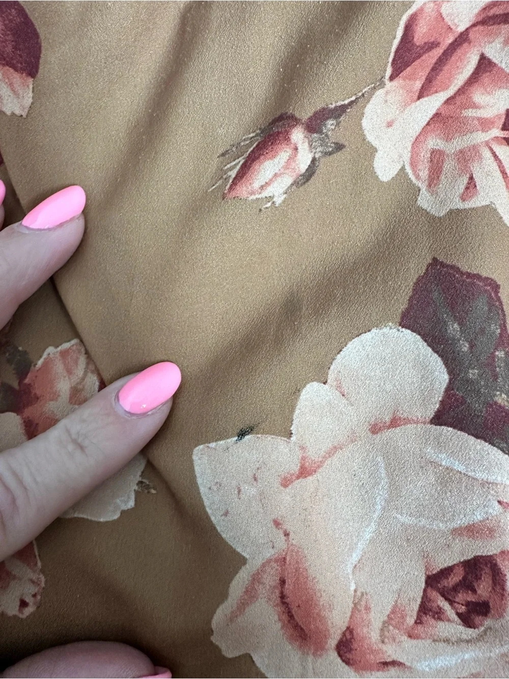 Joyfolie Brown Floral Tie-Neck Maxi Dress with Pink Roses